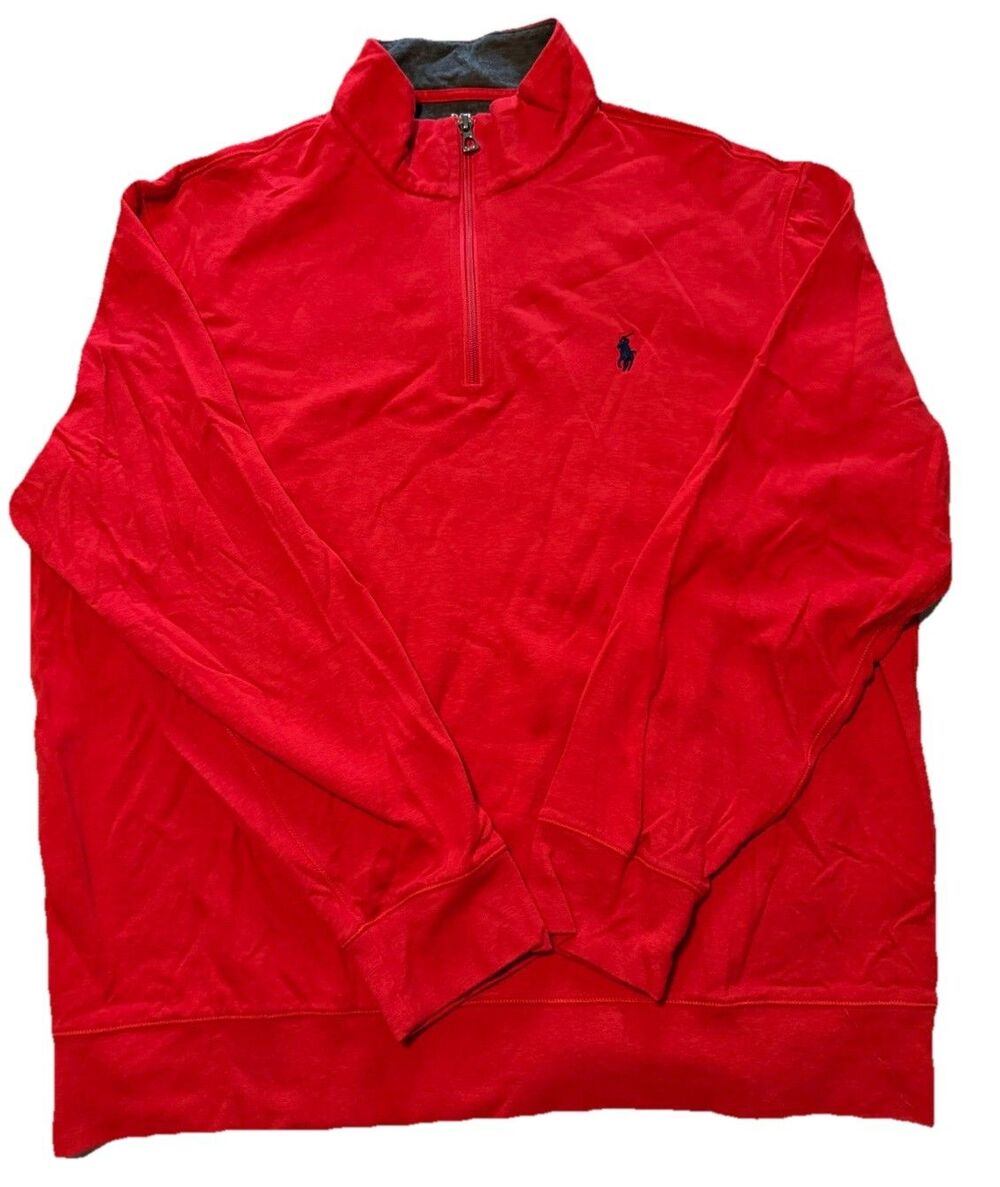 Polo Ralph Lauren Sweater Mens XL Performance Red 1/4 Zip Pullover Blue Pony
